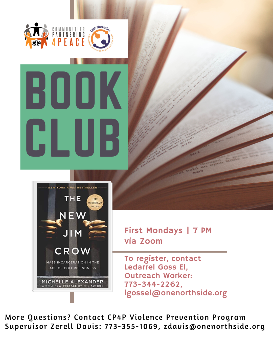 CP4P book club, first mondays at 7pm