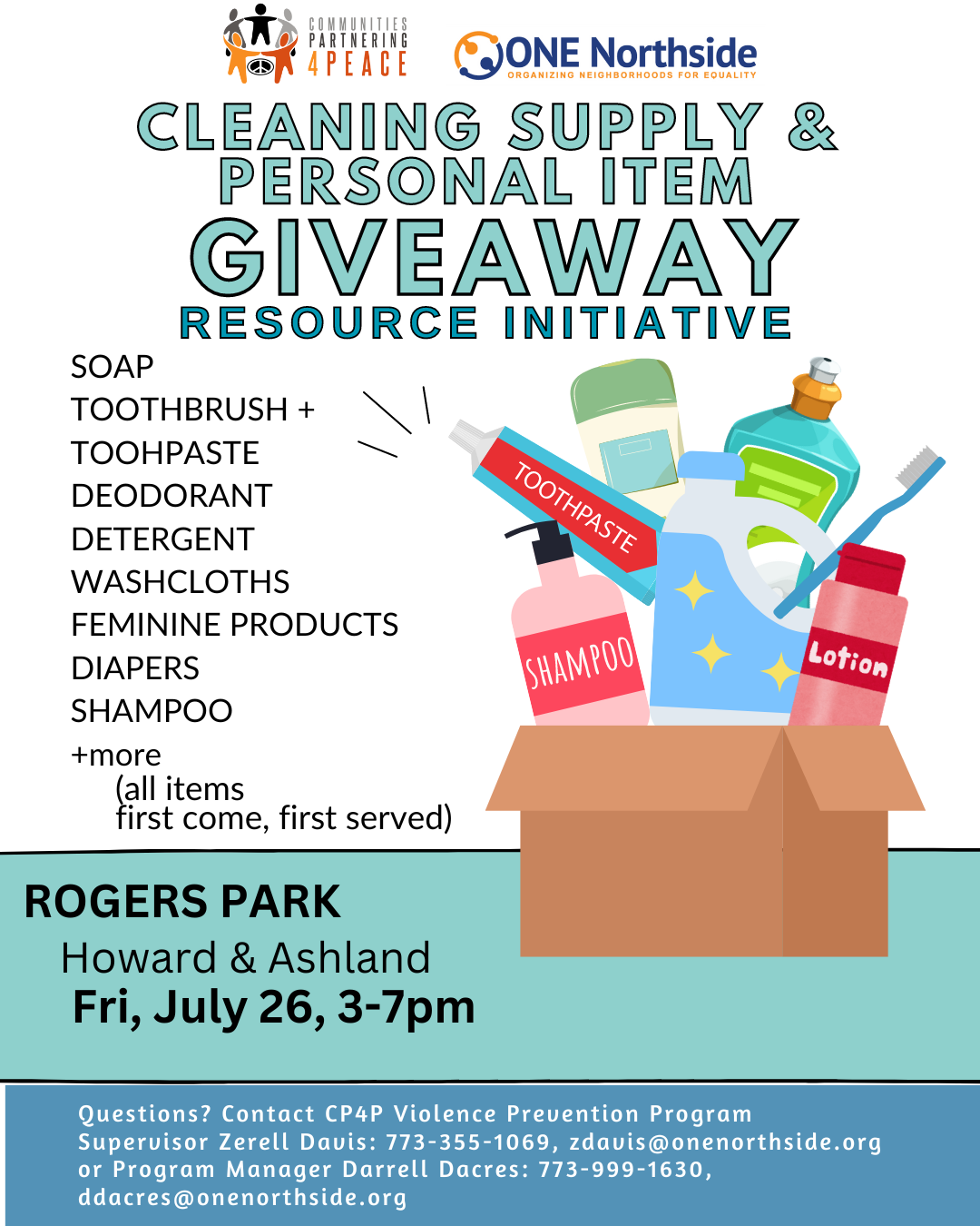 CP4P July Rogers Park Cleaning Supply & Personal Item Giveaway