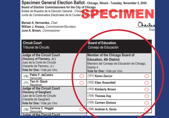 Board of Education on the ballot - candidates listed on the right in a circle